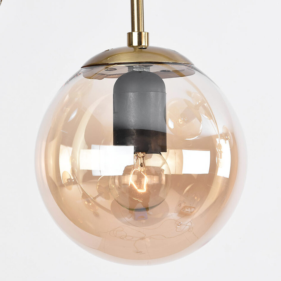 Designad pendellampa Hepta med 7 amberfärgade glaskulor