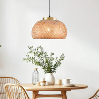 Bohemisk pendellampa Thane i bambu - natur och guld