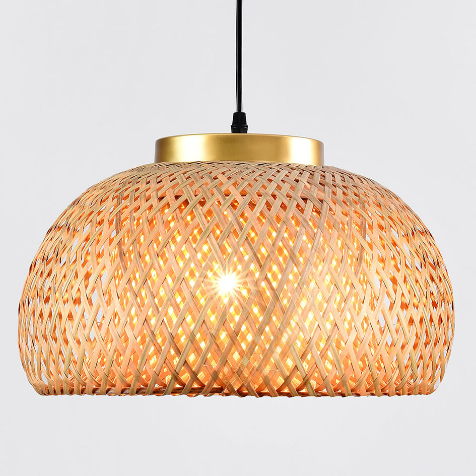 Bohemisk pendellampa Thane i bambu - natur och guld