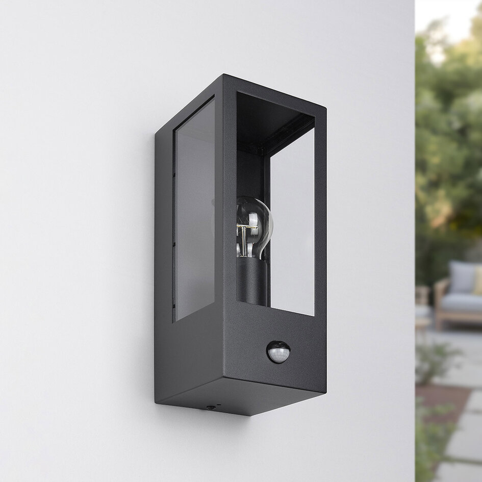 Utomhusvägglampa Nantes med sensor - svart