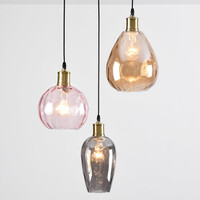 Pendellampa Verona med tre lampor, glas med kupad detalj - amber, ljusrosa och ljusgrå