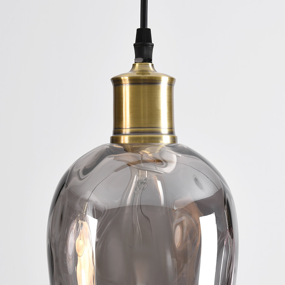 Pendellampa Verona med tre lampor, glas med kupad detalj - amber, ljusrosa och ljusgrå