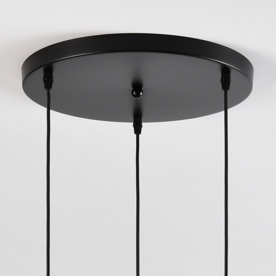 Pendellampa Verona med tre lampor, glas med kupad detalj - amber, ljusrosa och ljusgrå