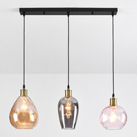 Pendellampa Vanessa med tre lampor, glas med kupad detalj - amber, ljusgrå och ljusrosa