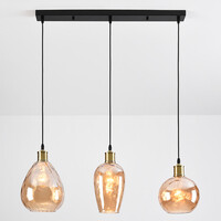 Pendellampa Vanessa med tre lampor, amberfärgat glas med kupad detalj - amber