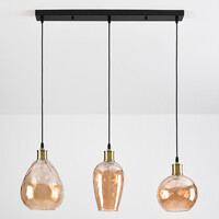 Pendellampa Vanessa med tre lampor, amberfärgat glas med kupad detalj - amber