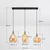 Pendellampa Vanessa med tre lampor, amberfärgat glas med kupad detalj - amber