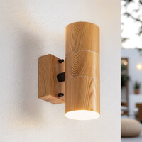 Modern avlång vägglampa Giorgia med två lampor i träutseende