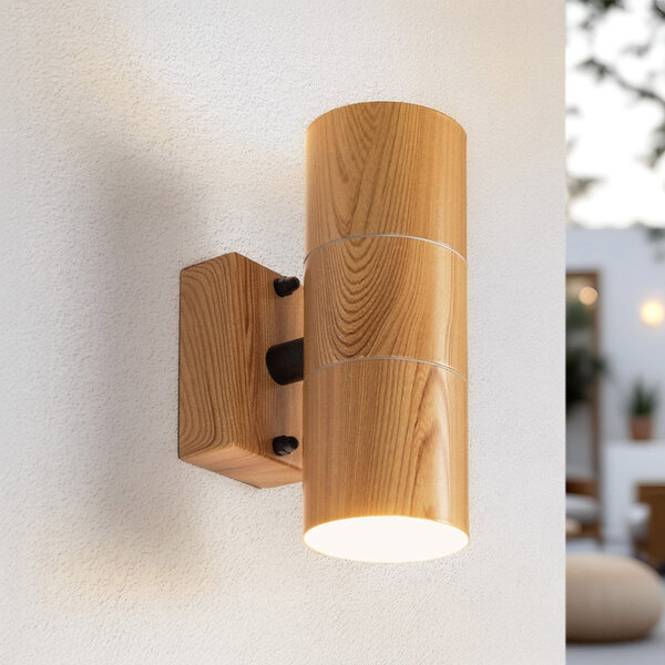 Modern avlång vägglampa Giorgia med två lampor i träutseende