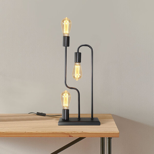 Bordslampa Zus med tre lampor i svart metall och dynamisk design
