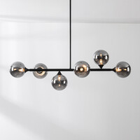 Designad taklampa Aster med sex lampor i rökfärgat glas - svart