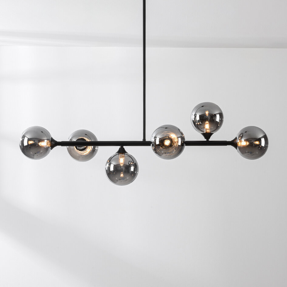 Designad taklampa Aster med sex lampor i rökfärgat glas - svart