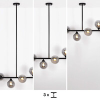 Designad taklampa Aster med sex lampor i rökfärgat glas - svart