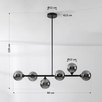 Designad taklampa Aster med sex lampor i rökfärgat glas - svart