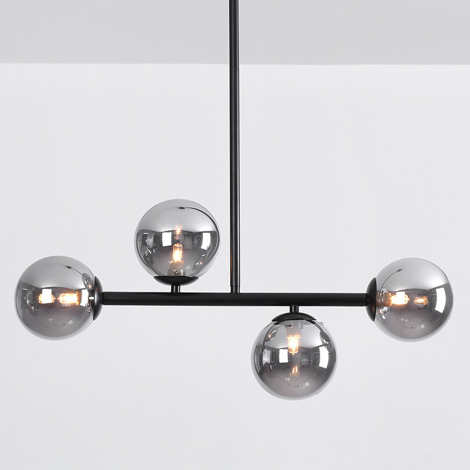 Designad taklampa Asun med fyra lampor i rökfärgat glas - svart