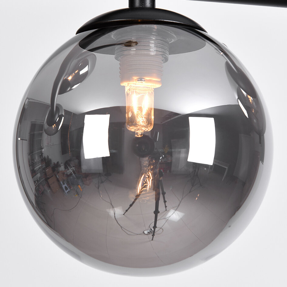 Designad taklampa Asun med fyra lampor i rökfärgat glas - svart