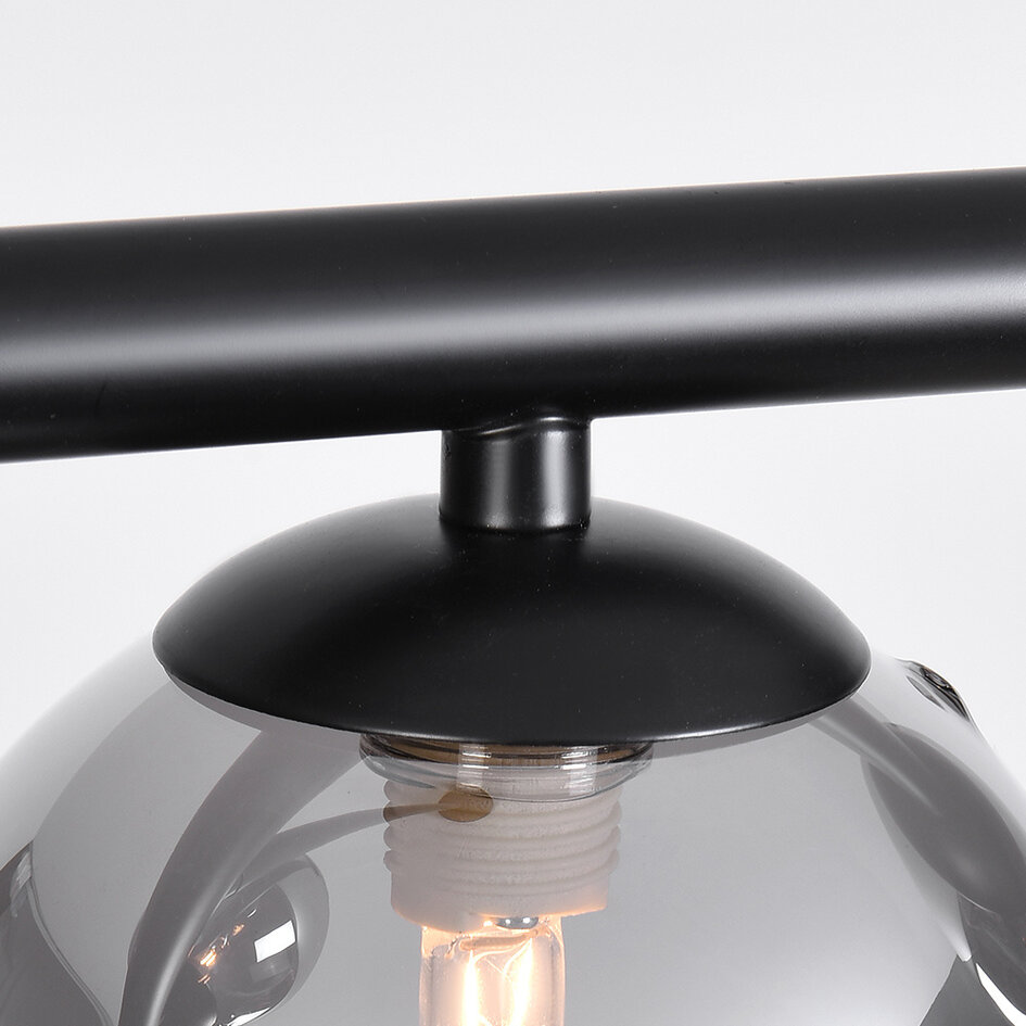 Designad taklampa Asun med fyra lampor i rökfärgat glas - svart