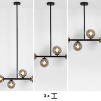 Designad taklampa Asun med fyra lampor i rökfärgat glas - svart
