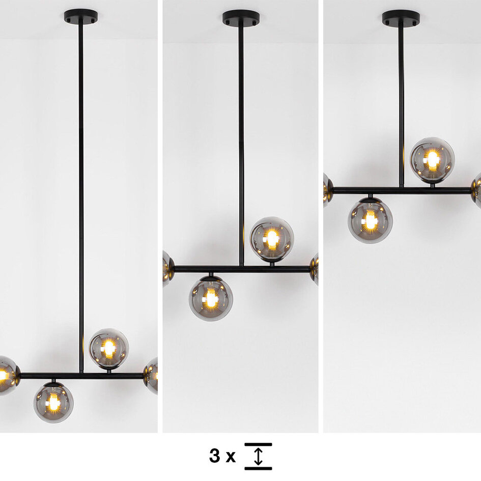 Designad taklampa Asun med fyra lampor i rökfärgat glas - svart