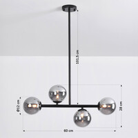 Design taklampa svart med rökfärgat glas, 4-ljus - Asun