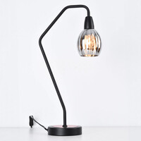 Bordslampa Dewi - svart med koppar och rökfärgat glas