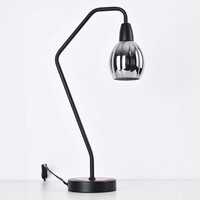 Bordslampa Dewi - svart med koppar och rökfärgat glas