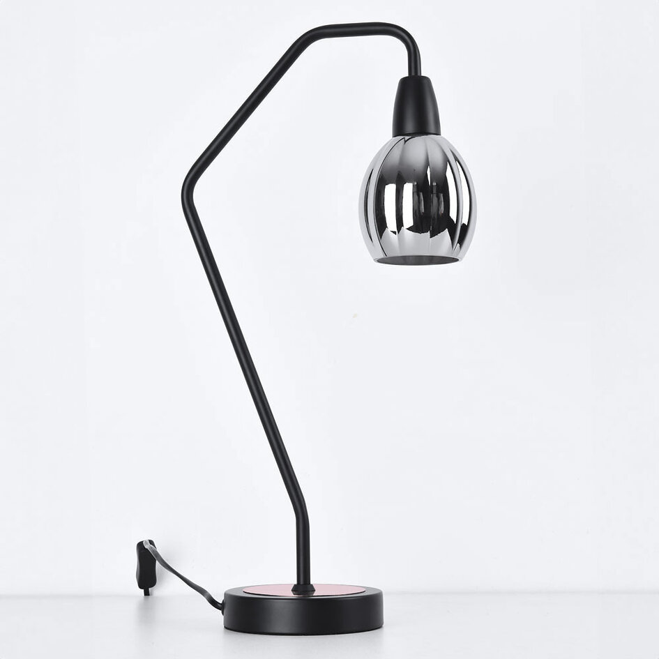 Bordslampa Dewi - svart med koppar och rökfärgat glas