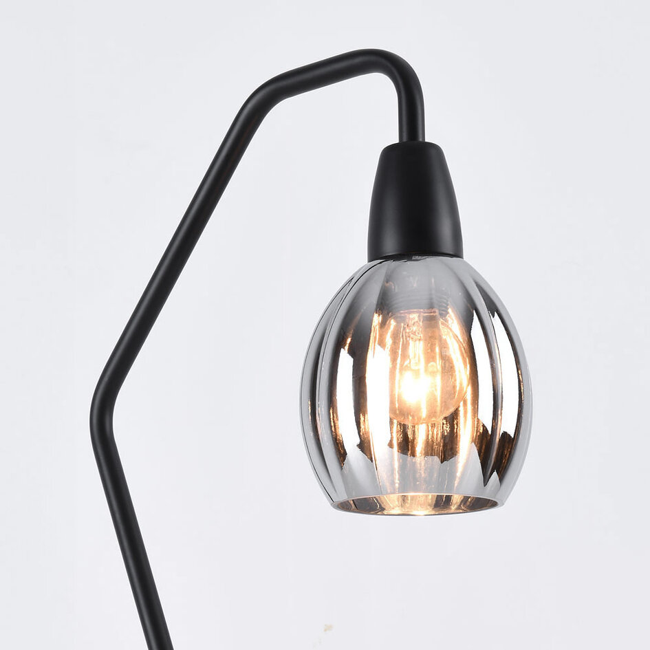 Bordslampa Dewi - svart med koppar och rökfärgat glas