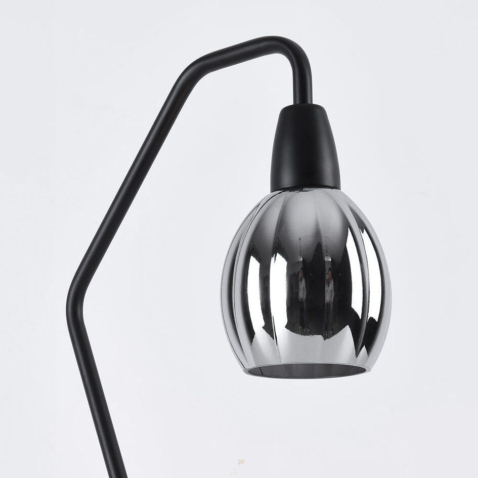 Bordslampa Dewi - svart med koppar och rökfärgat glas