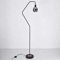 Golvlampa Diede, mattsvart med koppar och rökgrått glas