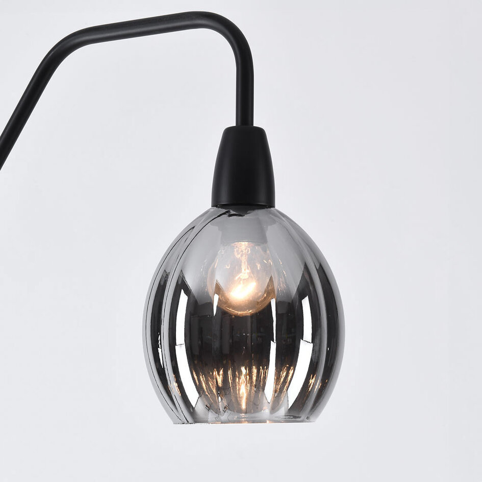 Golvlampa Diede, mattsvart med koppar och rökgrått glas