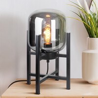 Bordslampa Duuk - rökfärgat glas på svart metallram
