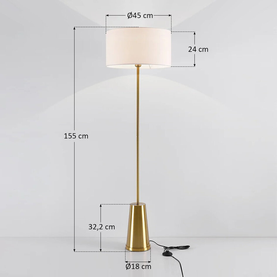 Golvlampa Valya - guld med tygskärm