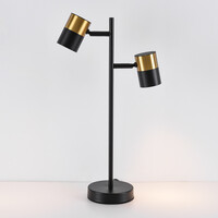 Bordslampa Una med två lampor i svart med guld