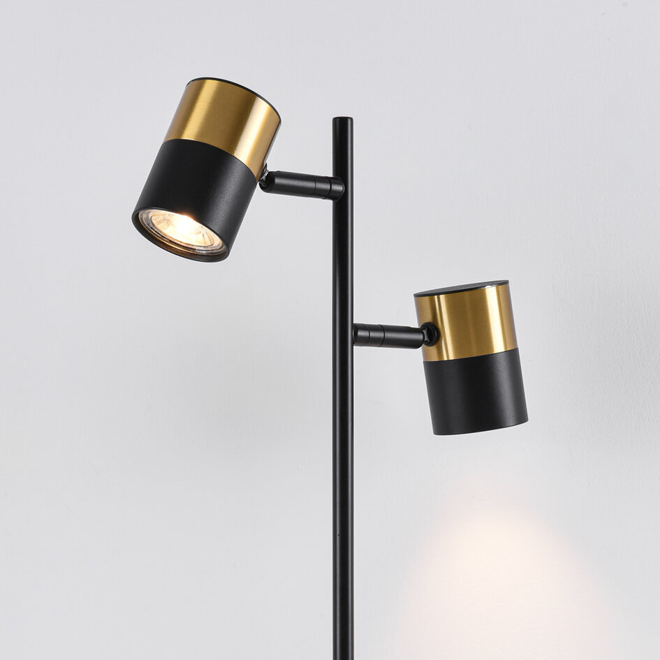 Bordslampa Una med två lampor i svart med guld