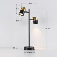Bordslampa Una med två lampor i svart med guld