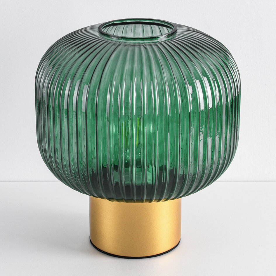 Bordslampa Inaya - guld med räfflat grönt glas