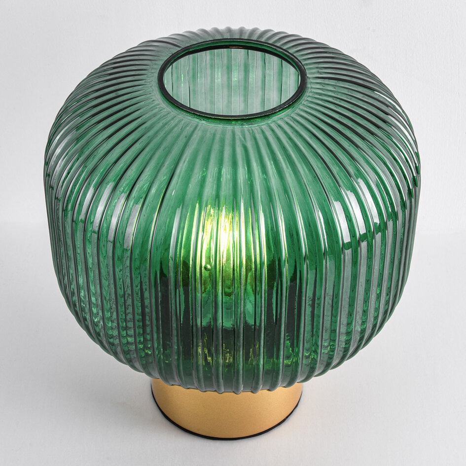 Bordslampa Inaya - guld med räfflat grönt glas