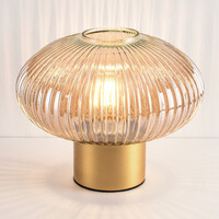 Bordslampa Indah - guld med räfflat amberfärgat glas