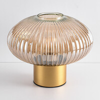 Bordslampa Indah - guld med räfflat amberfärgat glas