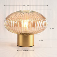 Bordslampa Indah - guld med räfflat amberfärgat glas