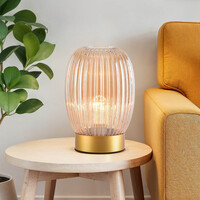 Bordslampa Inci - guld med räfflat amberfärgat glas