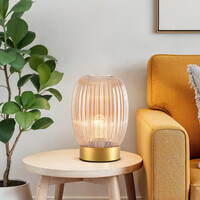Bordslampa Inci - guld med räfflat amberfärgat glas