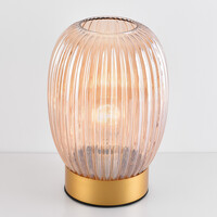 Bordslampa Inci - guld med räfflat amberfärgat glas