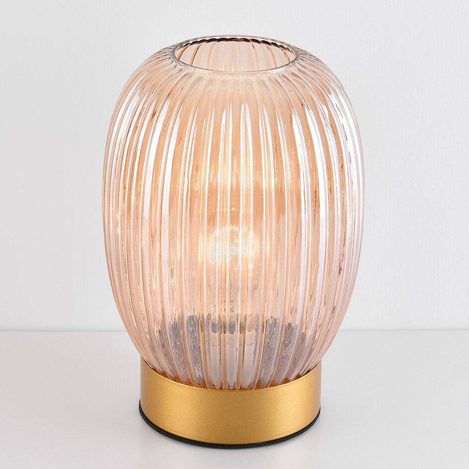Bordslampa Inci - guld med räfflat amberfärgat glas