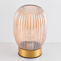 Bordslampa Inci - guld med räfflat amberfärgat glas