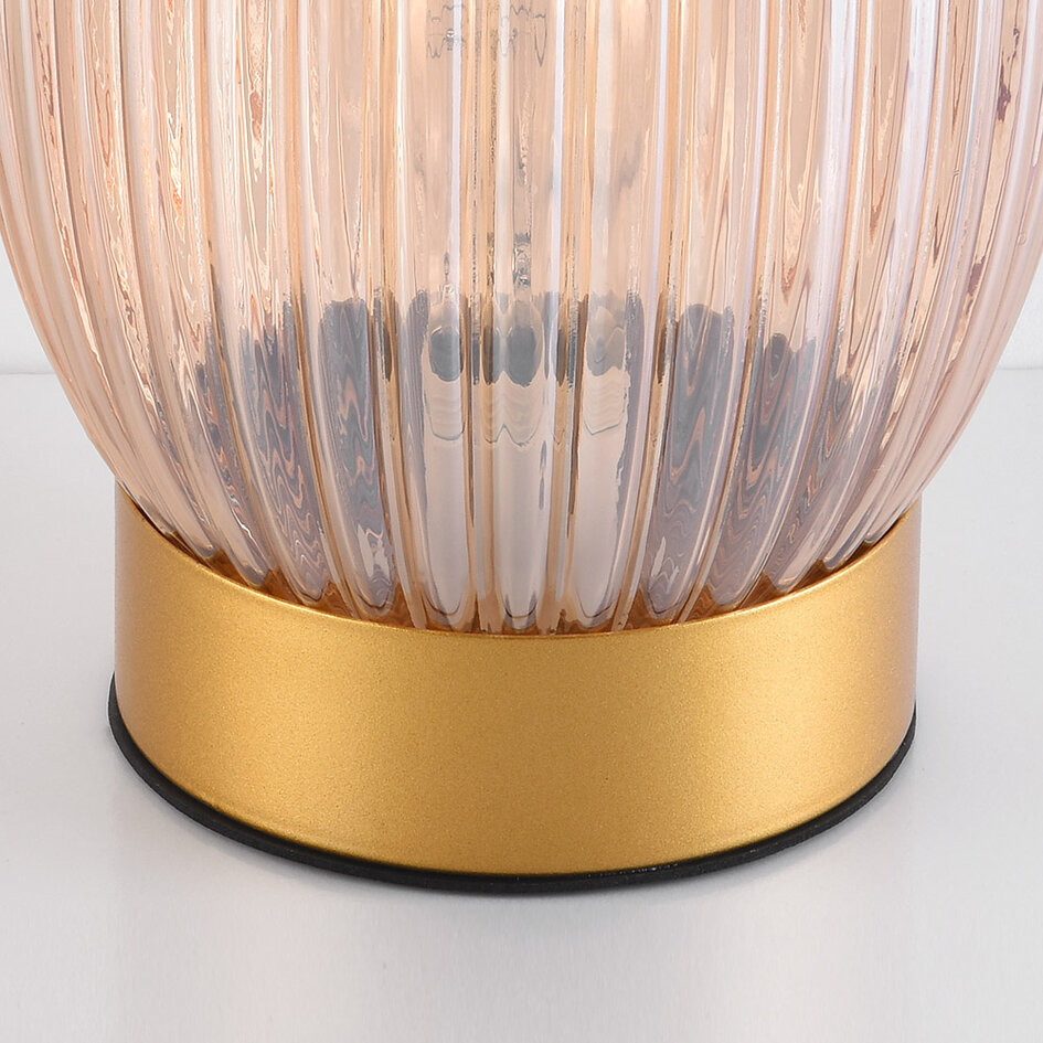 Bordslampa Inci - guld med räfflat amberfärgat glas