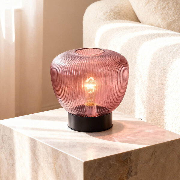 Bordslampa Inez - svart med räfflat lila glas