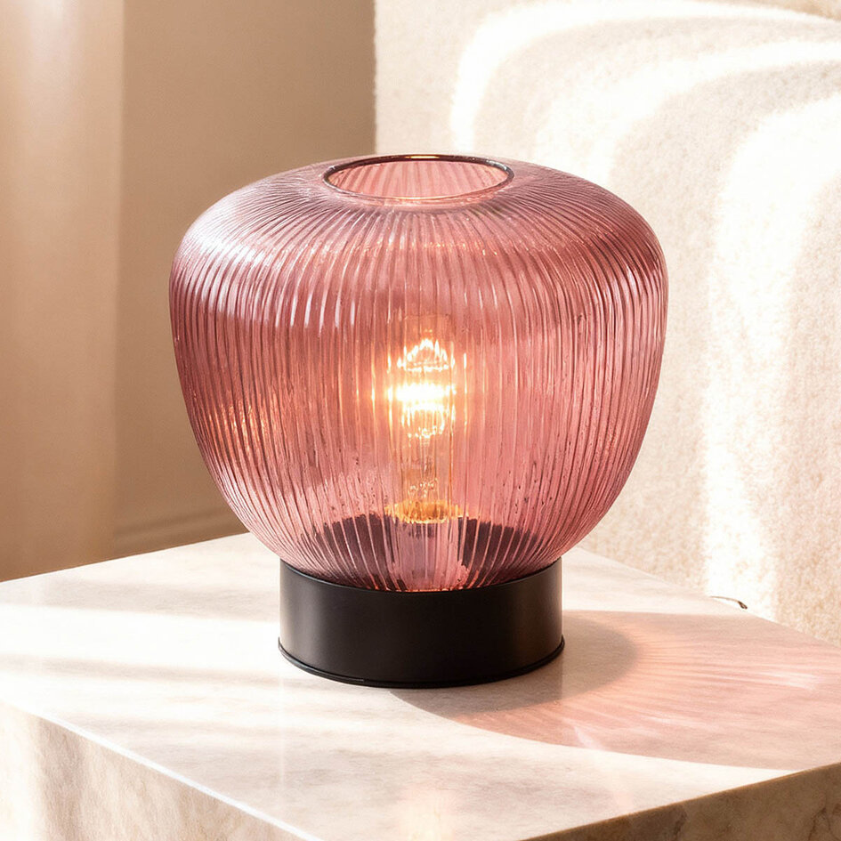 Bordslampa Inez - svart med räfflat lila glas