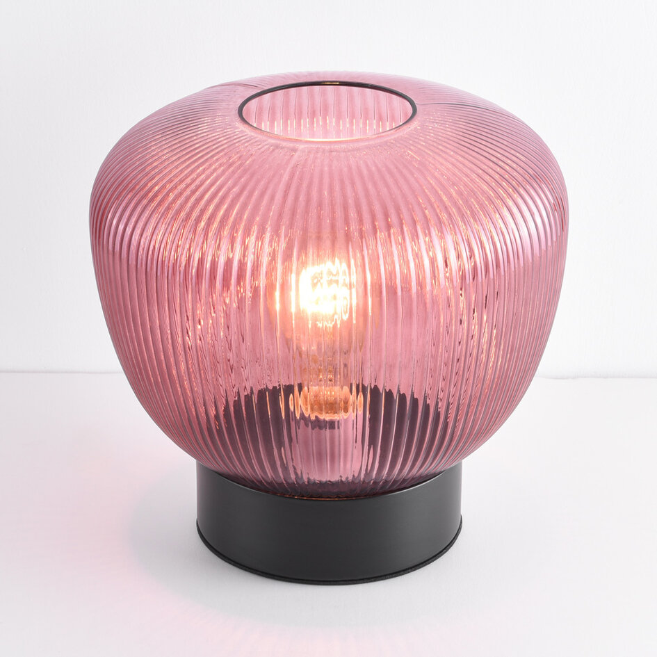 Bordslampa Inez - svart med räfflat lila glas